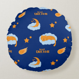 Almofada Redonda Gato adormecido bonito numa nuvem, sonhos doces