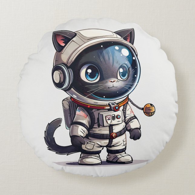 Almofada Redonda Gato Astronauta (Frente)