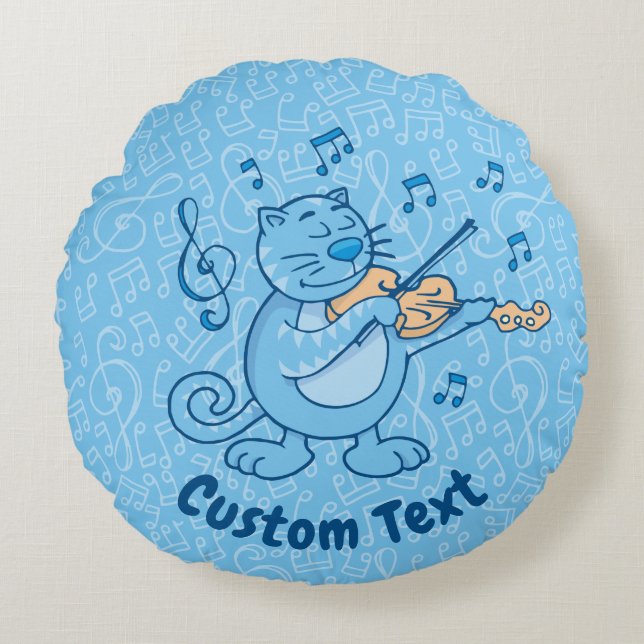Almofada Redonda Gato Azul com Travesseiro Redondo Violino (Frente)