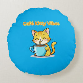 Almofada Redonda **Gato Café Fofo – Gato Adorável Bebendo Café I