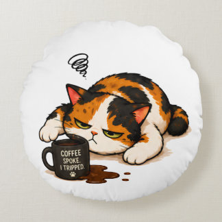 Almofada Redonda Gato Calico Mal-humorado - Café falou