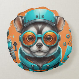 Almofada Redonda Gato Com Óculos De Algodão De Laranja Aqua, Grau A