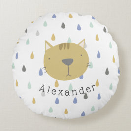 Almofada Redonda Gato de Cuta de Nome Personalizável