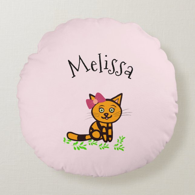 Almofada Redonda Gato de laranja bonito (Frente)