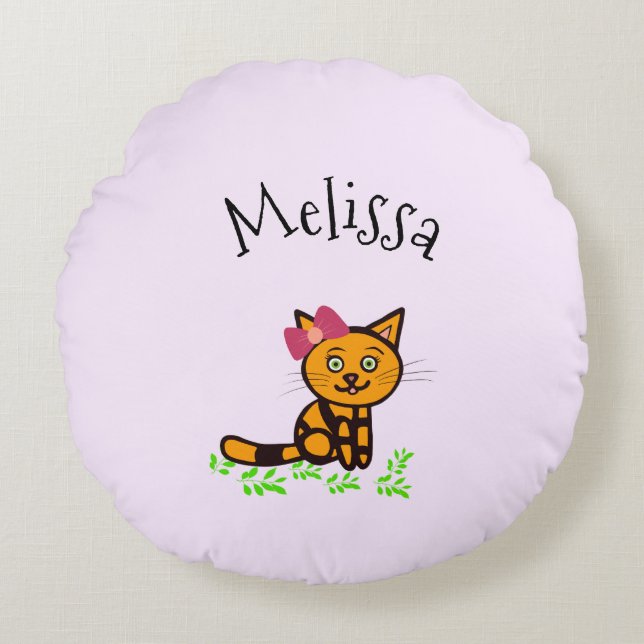 Almofada Redonda Gato de laranja bonito (Frente)