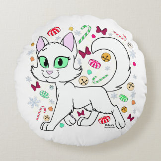 Almofada Redonda Gato de Natal (Branco)