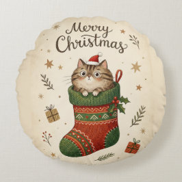 Almofada Redonda Gato de Natal na Meia