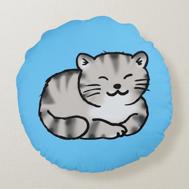 Almofada Redonda gato de tigre cinzento do gato malhado macio (Verso)