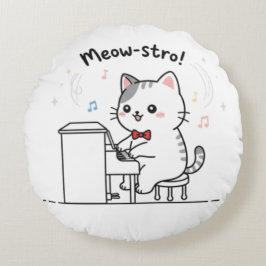 Almofada Redonda Gato Fofo Tocando Música no Piano