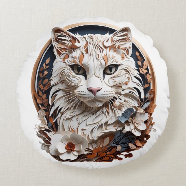 Almofada Redonda gato,gatinho com flor (Frente)