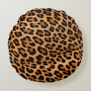 Almofada Redonda Gato-leopardo preto-ouro castanho