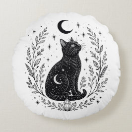 Almofada Redonda Gato místico bajo la luna