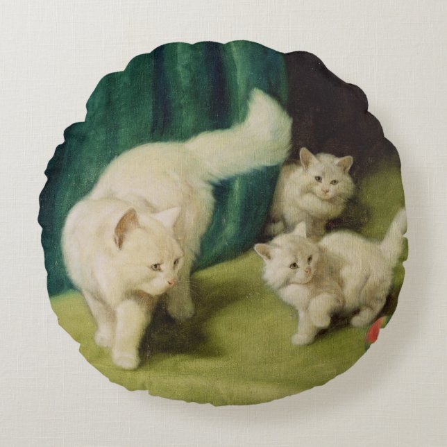 Almofada Redonda Gato persa branco com dois gatinhos (Frente)