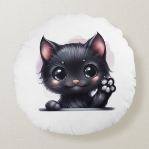 Almofada Redonda Gato Preto Adorável Kawaii