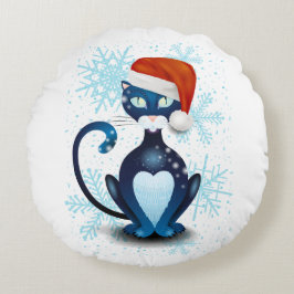 Almofada Redonda Gato Preto com Cabra Papai noel