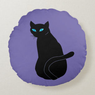 Almofada Redonda Gato Preto Com Olhos Azuis - Maçu