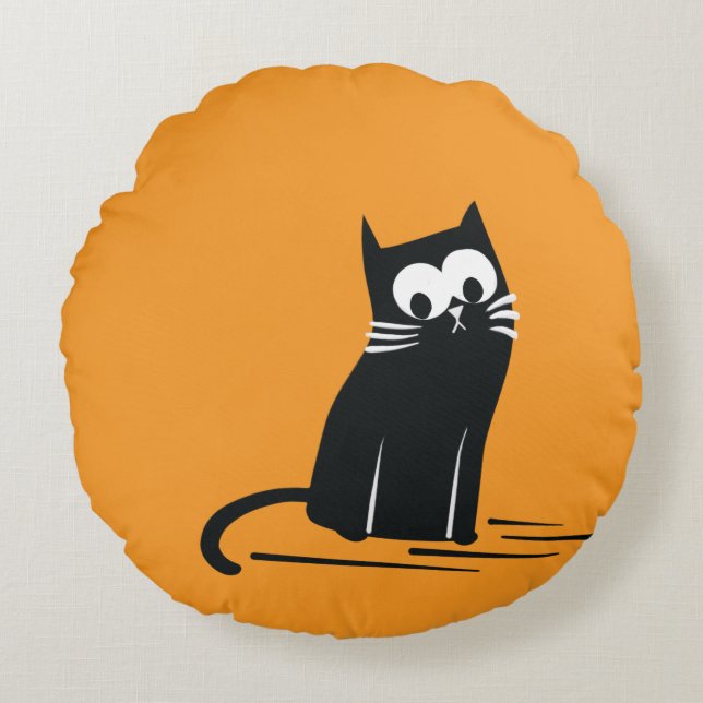 Almofada Redonda Gato Preto em Laranja – Crianças  (Frente)
