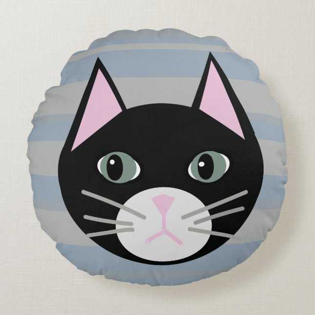 Almofada Redonda Gato Preto, Stripes (Frente)