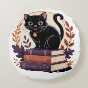 Almofada Redonda Gato Preto - Travesseiro para Crianças