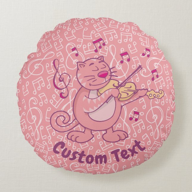 Almofada Redonda Gato rosa com Travesseiro redondo violino (Frente)