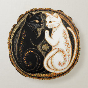 Almofada Redonda Gatos Formando uma Composição Inspirada no Ying-Ya