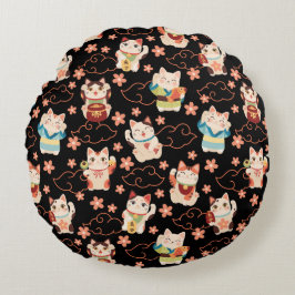 Almofada Redonda Gatos Sortudos Maneki Neko