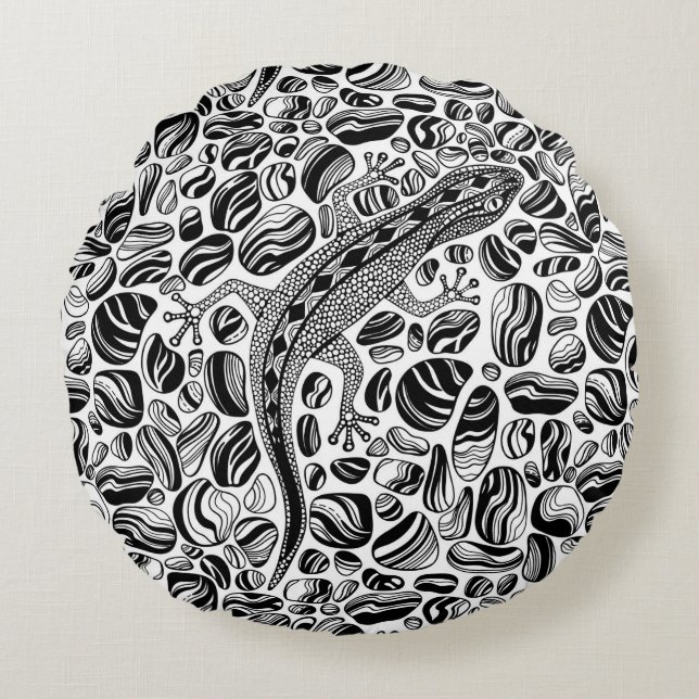 Almofada Redonda Gecko e seixos (Frente)
