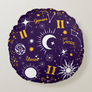 Almofada Redonda Gemini astrologia sinal de nascimento zodiac unive
