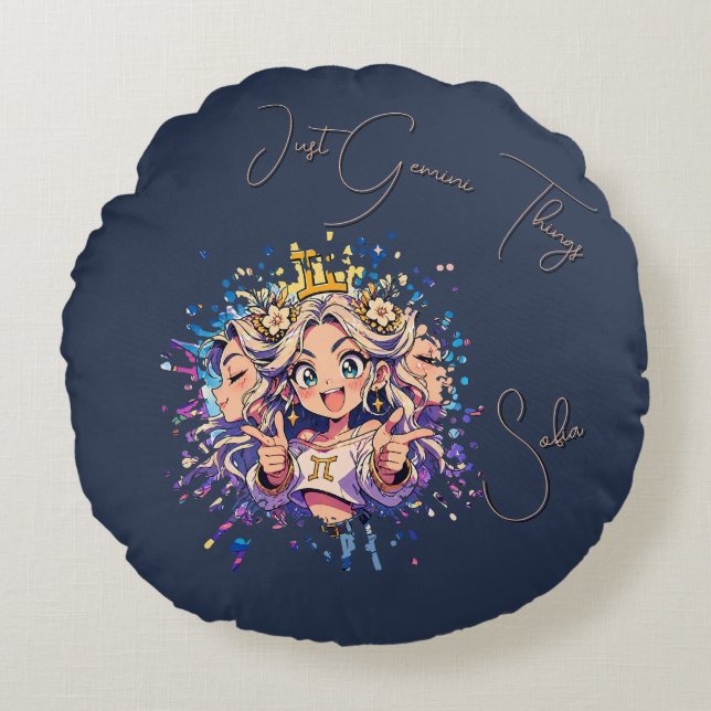 Almofada Redonda Gemini Sweet 16 Round Name Pillow (Frente)