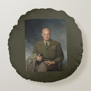 Almofada Redonda General Dwight Eisenhower 5 Star - Retrato Pintado