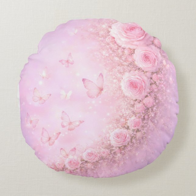 Almofada Redonda Gentle Floral Pattern – Soft Pink Roses with Soft  (Frente)