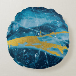 Almofada Redonda Geode Agate Gemstone Blue e Dourado