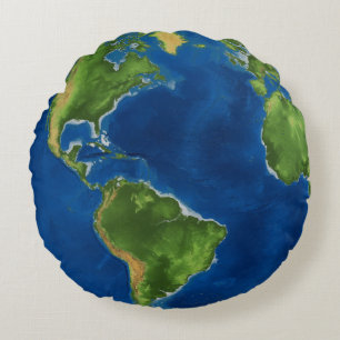 Almofada Redonda Geografia do globo terrestre com aquarelas ilusão