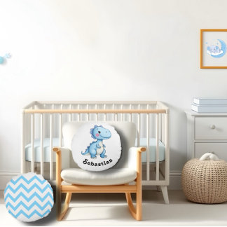 Almofada Redonda Geometria do dinossauro azul