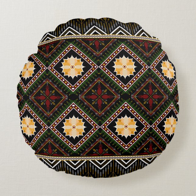 Almofada Redonda Geometric ethnic pattern seamless design (Frente)