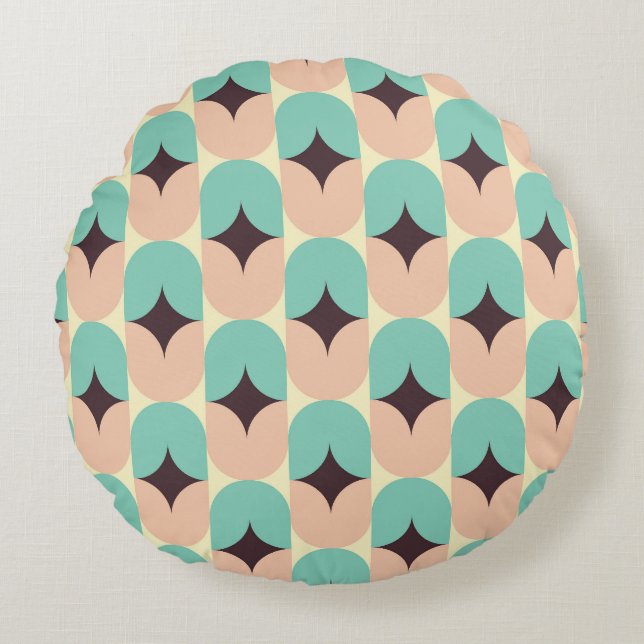 Almofada Redonda Geometric pattern of teal, beige, and black shapes (Frente)
