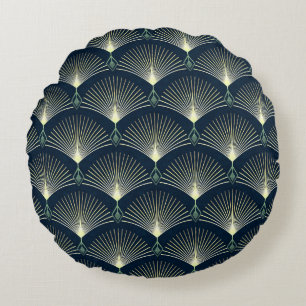 Almofada Redonda Geométrico Elegante: Deco de Arte Azul.