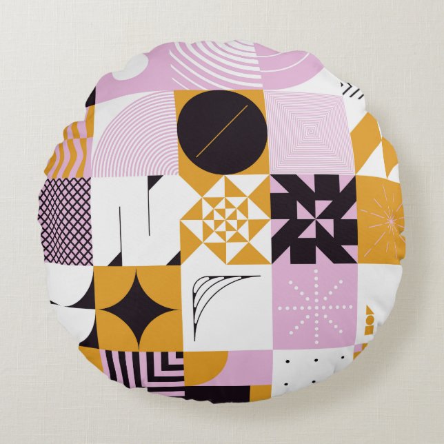 Almofada Redonda Geométrico Escandinavo: Trabalho de arte desenhado (Frente)