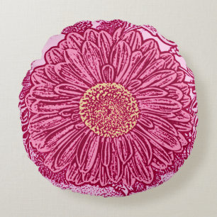 Almofada Redonda Gerbera Daisy Block Impressão, Maroon e Pastel