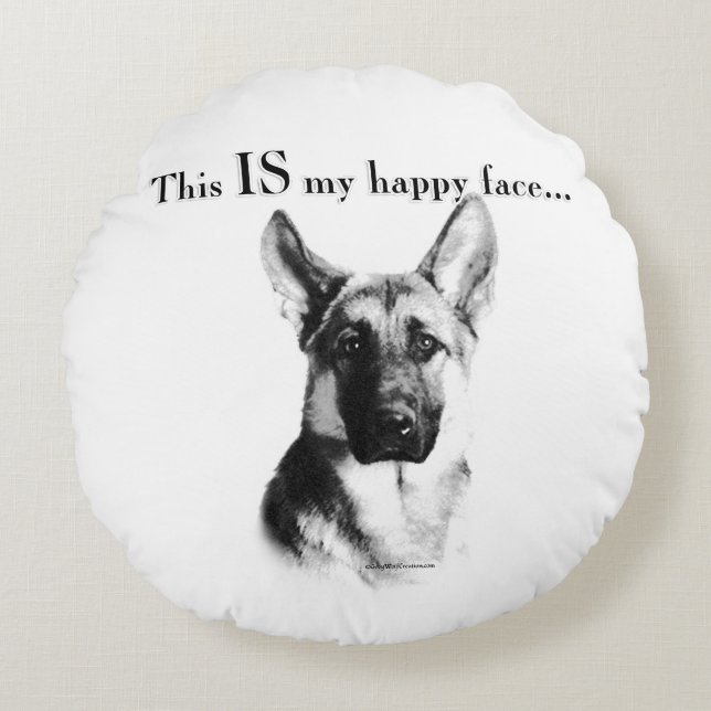 Almofada Redonda German shepherd de rosto feliz (Frente)