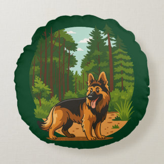 Almofada Redonda German Shepherd Forest Adventure Dog 