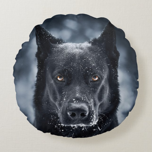 Almofada Redonda German shepherd Preto (Frente)