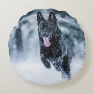 Almofada Redonda German shepherd preto no Cobrir da escova de neve