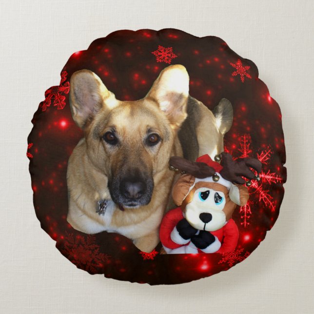 Almofada Redonda German shepherd & Reindeer Snowflake (Frente)