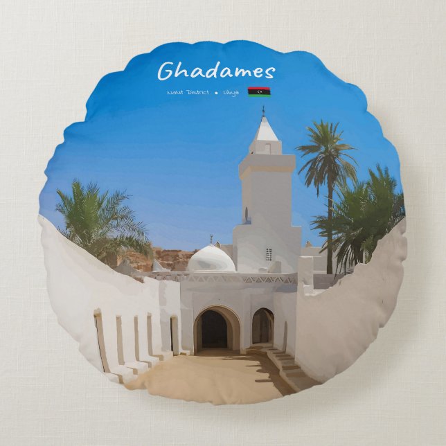 Almofada Redonda Ghadames, Líbia - Mesquita Branca (Frente)