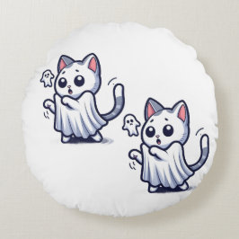 Almofada Redonda Ghost Gatinho Halloween Costume