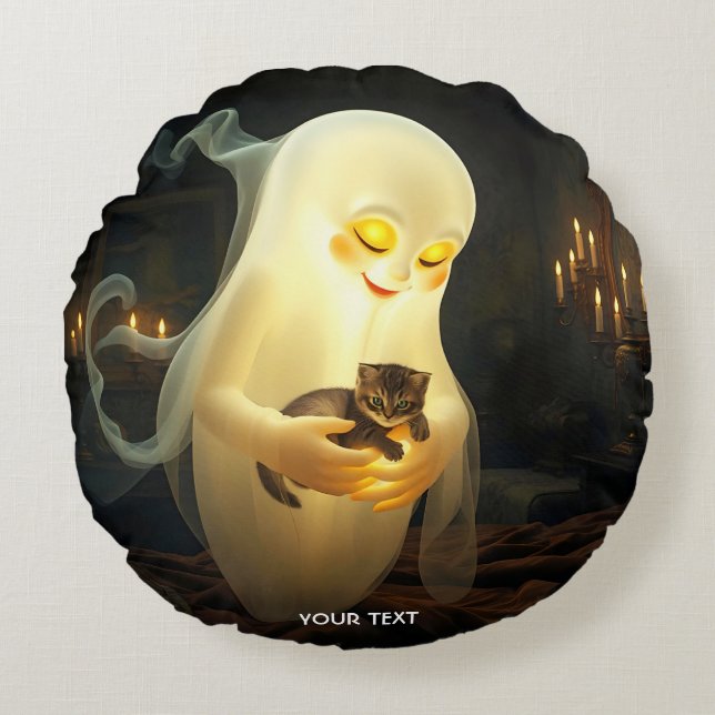 Almofada Redonda Ghost Kitten Candles Fantasy (Frente)
