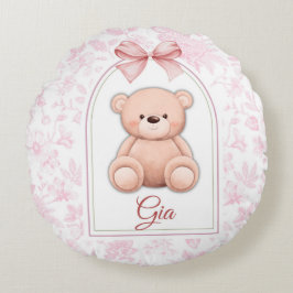 Almofada Redonda Gia | Design de Enfermeiro de Urso Rosa Personaliz