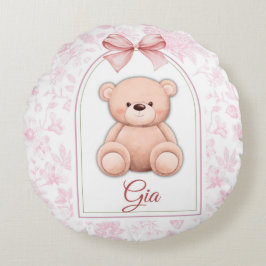 Almofada Redonda Gia | Design de Enfermeiro de Urso Rosa Personaliz