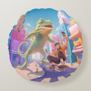 Almofada Redonda Giant Chameleon - Ilustração da Cidade